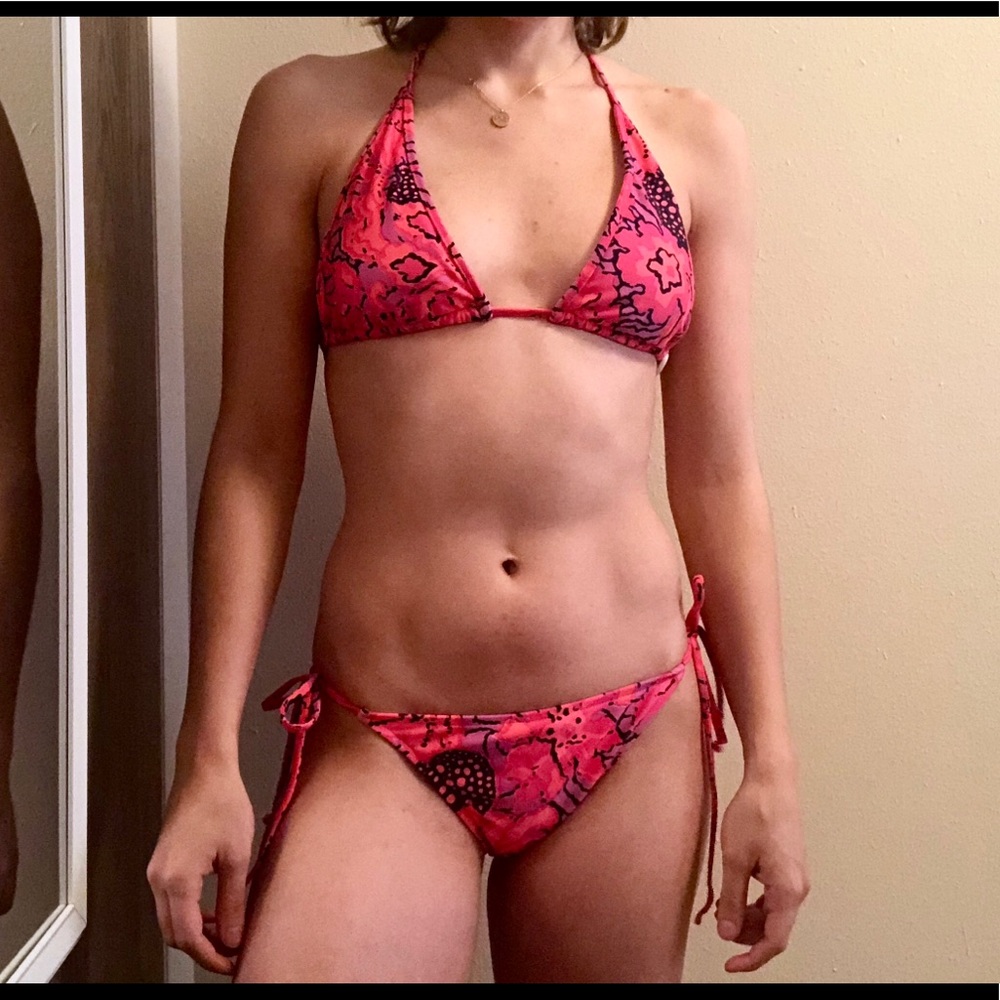 Tibi Coral String Bikini Set
